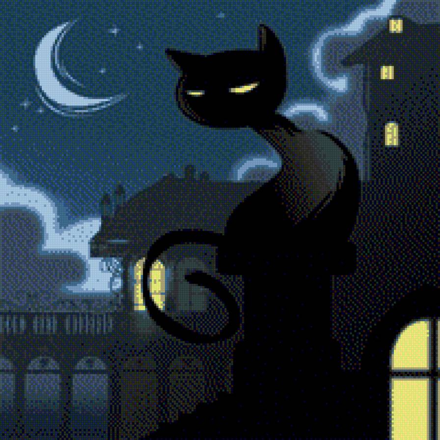 черный кот - ночь, кот - предпросмотр