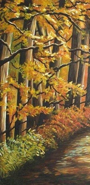 осенний парк - осень, пейзаж, парк, аллея, деревья, триптих - оригинал
