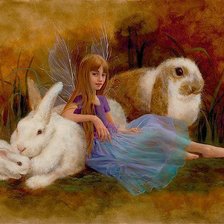 Схема вышивки «Девочка и зайцы»