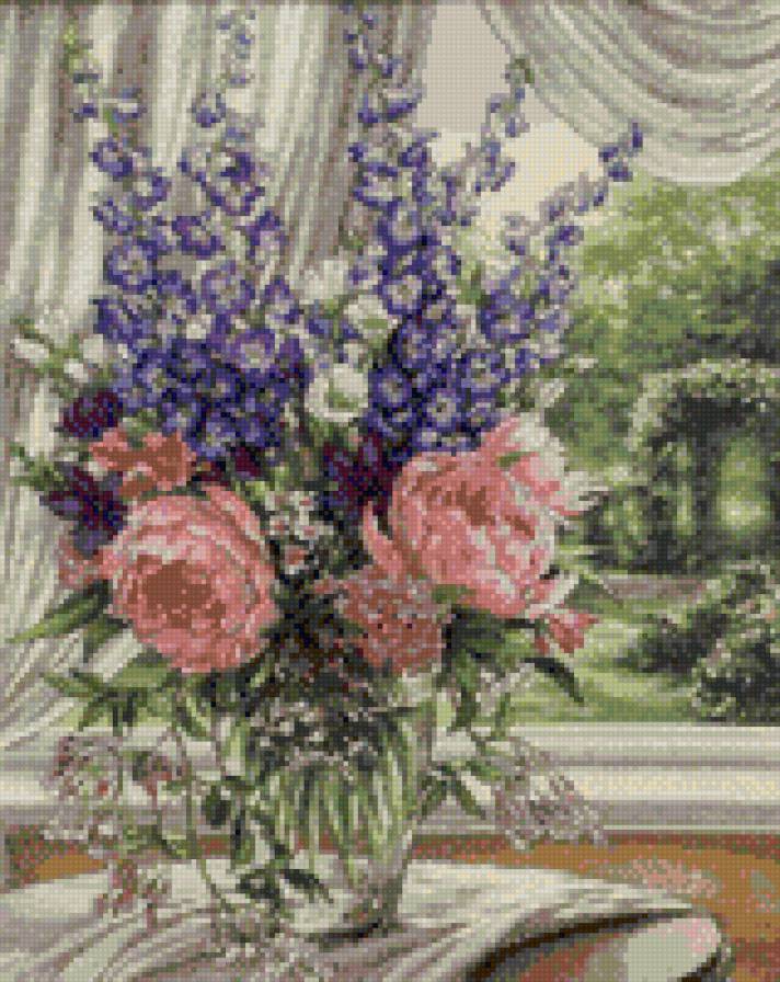 букет - ваза, цветы, окно - предпросмотр