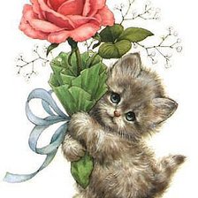 Оригинал схемы вышивки «Котёнок с розой» (№597514)