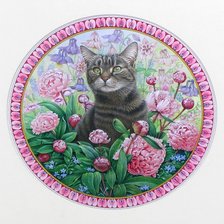 Оригинал схемы вышивки «кот в цветах» (№597702)
