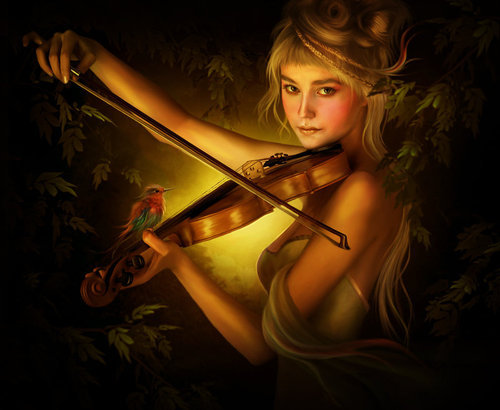 девушка со скрипкой - картина - оригинал