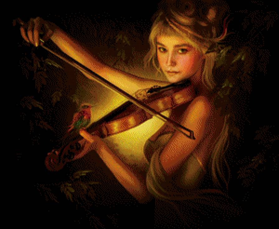девушка со скрипкой - картина - предпросмотр