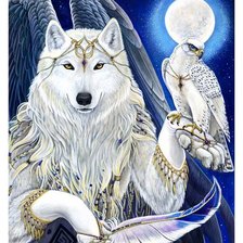 Оригинал схемы вышивки «Белый волк с ястребом» (№598747)