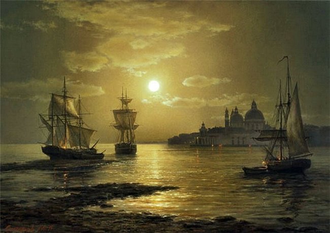 луна над Венецией - корабли, город, море - оригинал