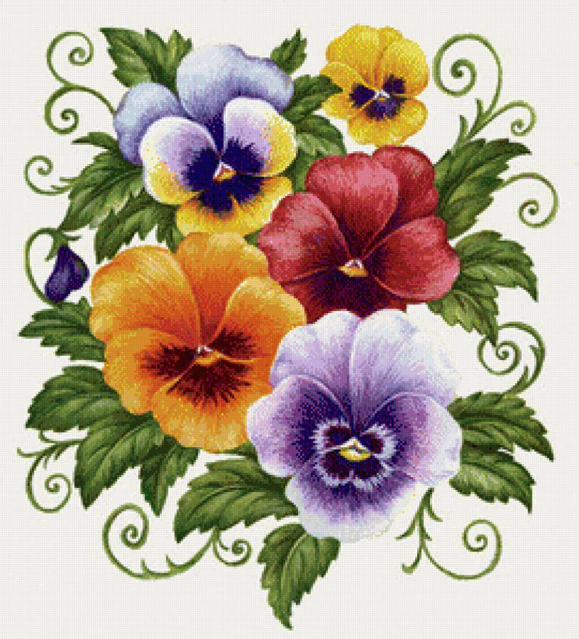 анютки - лиловые цветы, анютины глазки, желтые цветы, анютки, подушка - предпросмотр