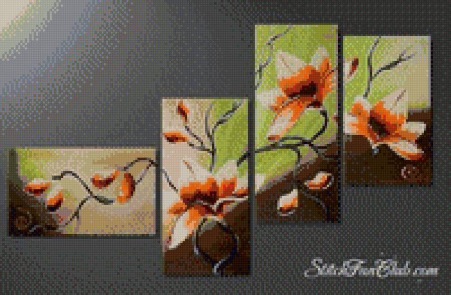 fler - триптих, орхидея, цветы, сакура - предпросмотр