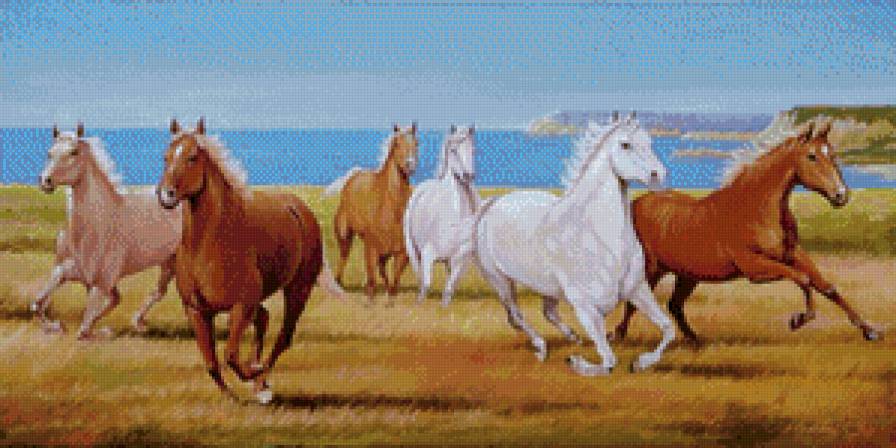 лошади у моря - картина лошади - предпросмотр