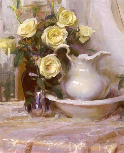 букет белых роз - цветы, натюрморт, кувшин, розы - оригинал