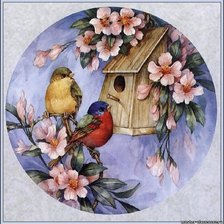 Схема вышивки «Птицы у скворечника»