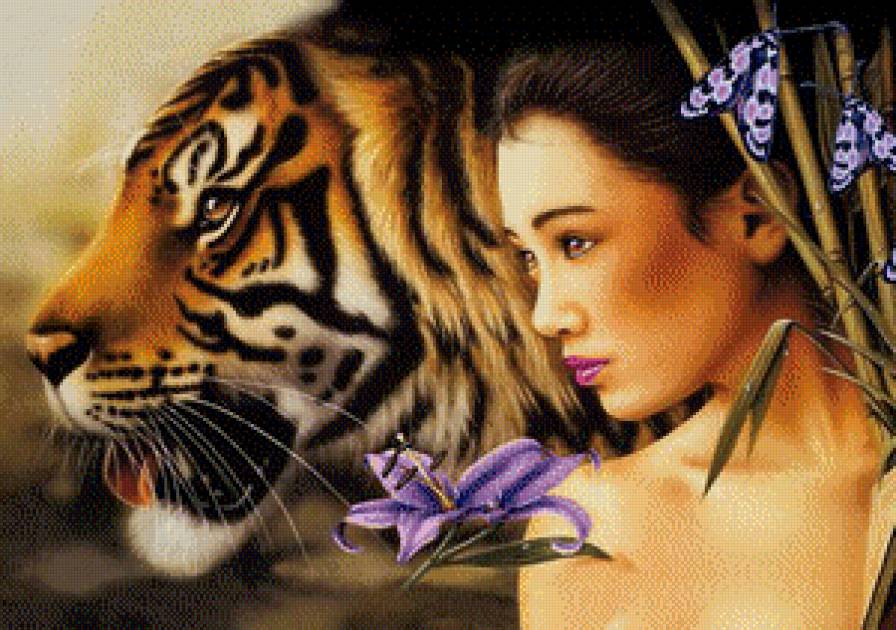 девушка с тигром - предпросмотр