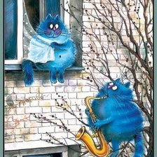 Оригинал схемы вышивки «Синие коты.Март.» (№602038)