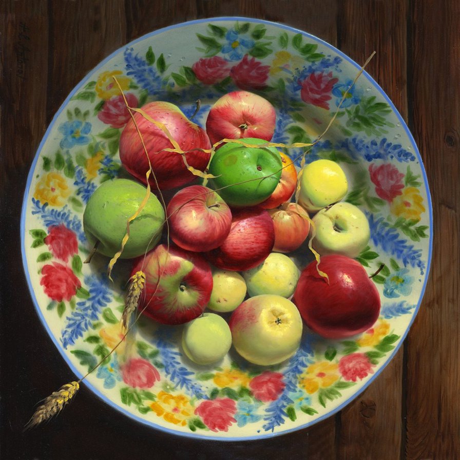 Тарелка с яблоками - алексей антонов, натюрморт, живопись, яблоки - оригинал
