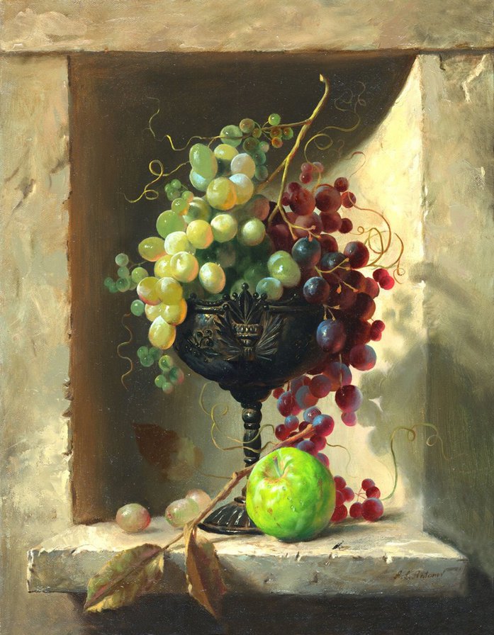 Ваза с виноградом - натюрморт, алексей антонов, живопись - оригинал