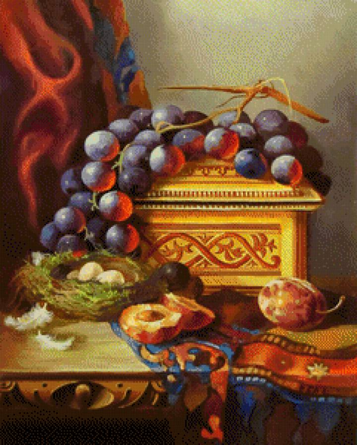 Натюрморт с виноградом - фрукты, виноград, живопись, натюрморт - предпросмотр