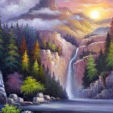 горный пейзаж с водопадом