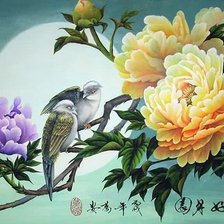 Оригинал схемы вышивки «Птицы на цветке» (№604243)