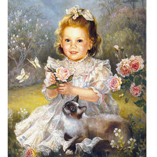 Оригинал схемы вышивки «Девочка и кот» (№604770)