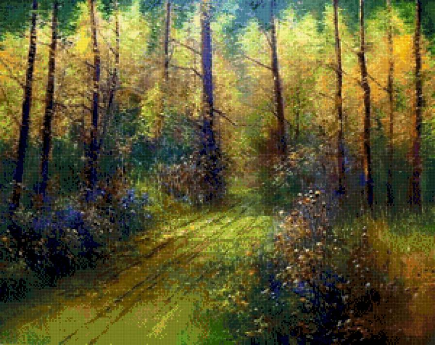 Дорога в лесу - природа, henryk radziszewski, лес, пейзаж, дорога, краски - предпросмотр