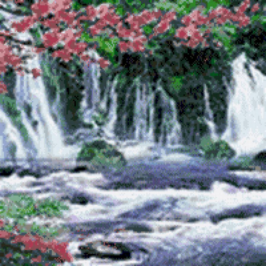 водопад - природа, водопад. сакура - предпросмотр
