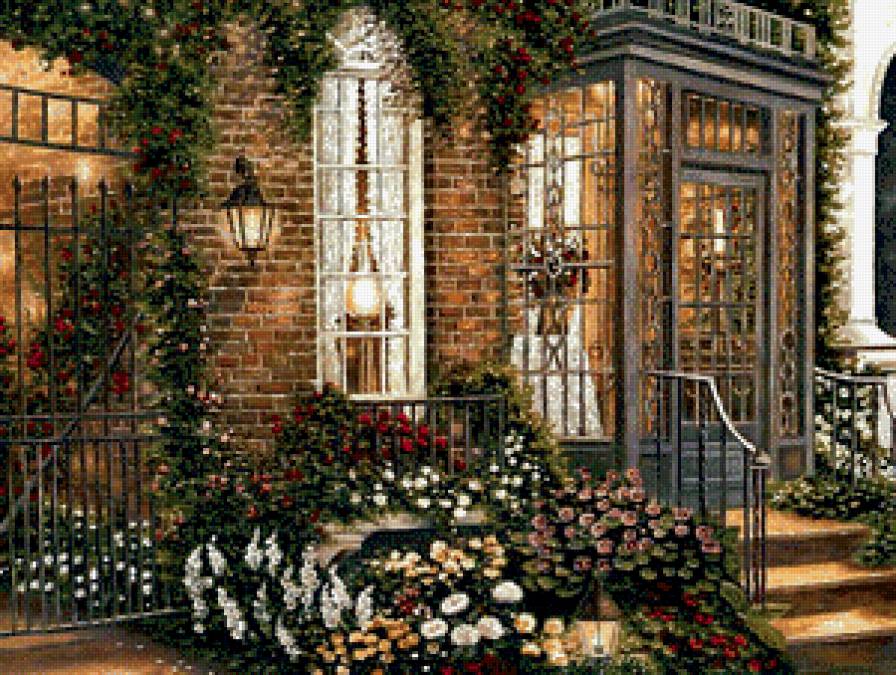 Цветочный дворик - дом, цветы, дворик - предпросмотр