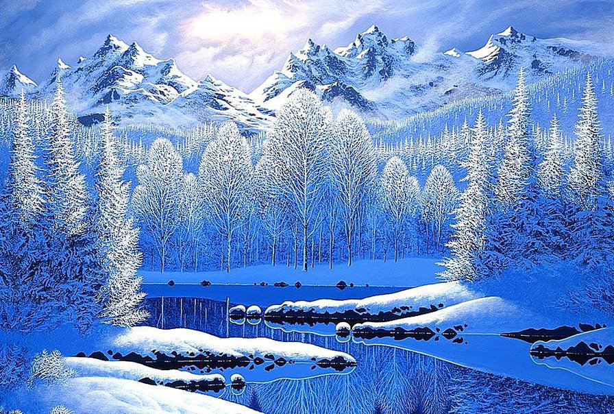 Голубая зима - пейзаж, зима, горы - оригинал