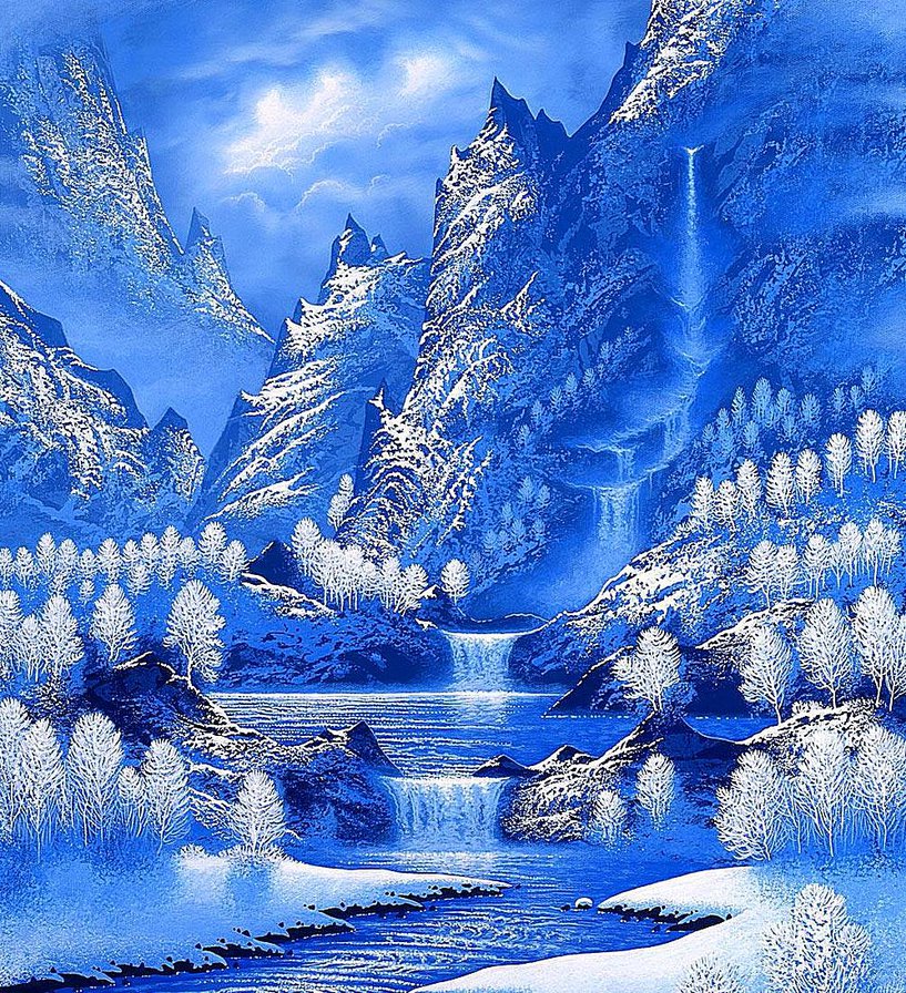 Голубая зима - зима, горы, пейзаж - оригинал