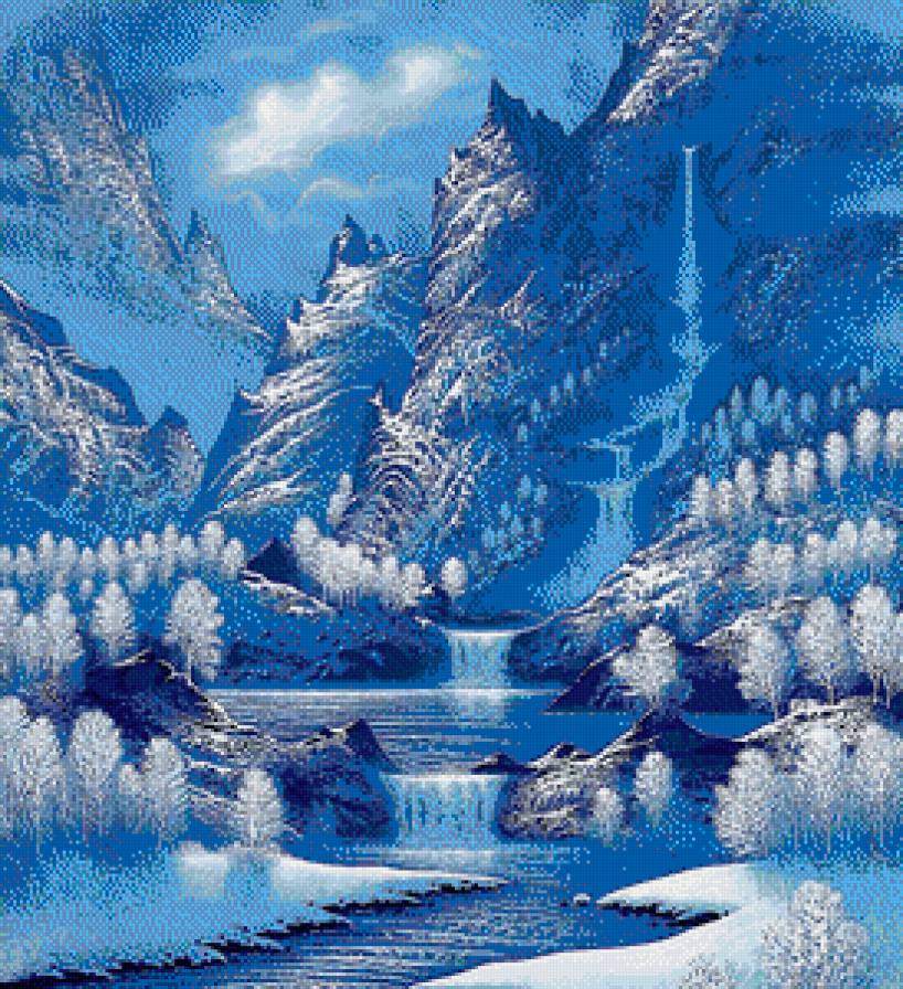 Голубая зима - горы, зима, пейзаж - предпросмотр