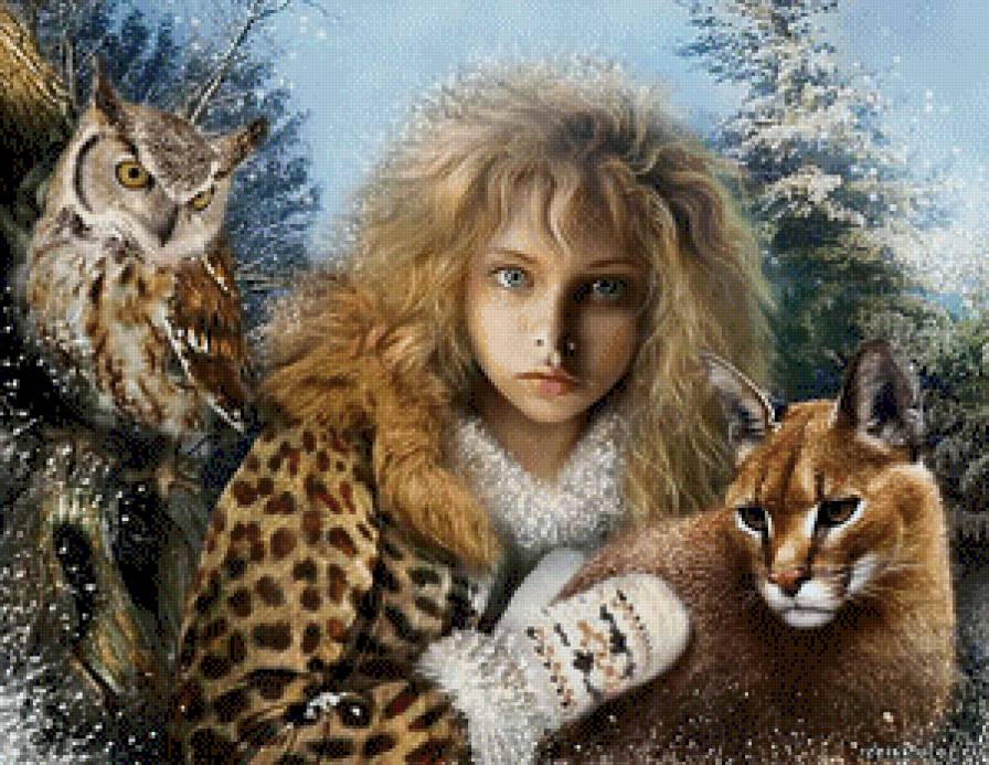 подруга зверей - животные, девушка, зима - предпросмотр