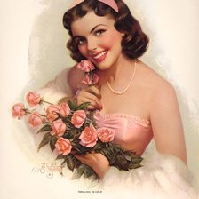 Оригинал схемы вышивки «Девушка с розами» (№608023)