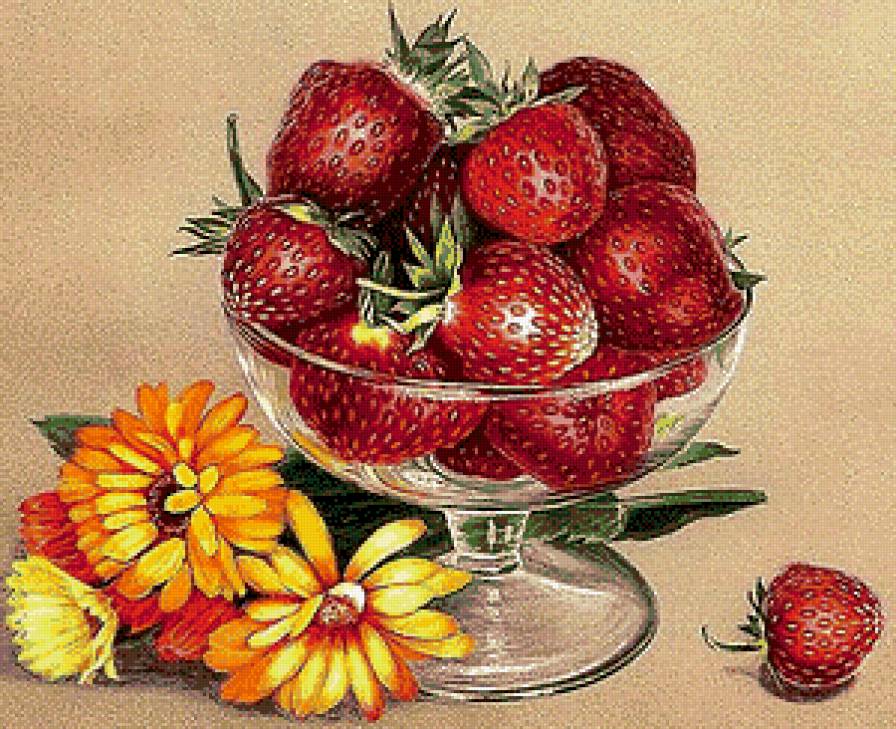 Клубника на десерт - клубника, цветы, ягоды - предпросмотр