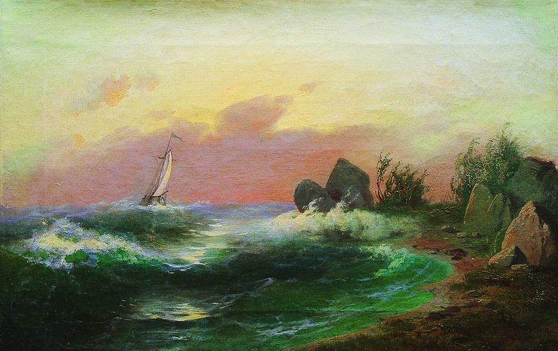 морской пейзаж - корабль, море, шторм - оригинал