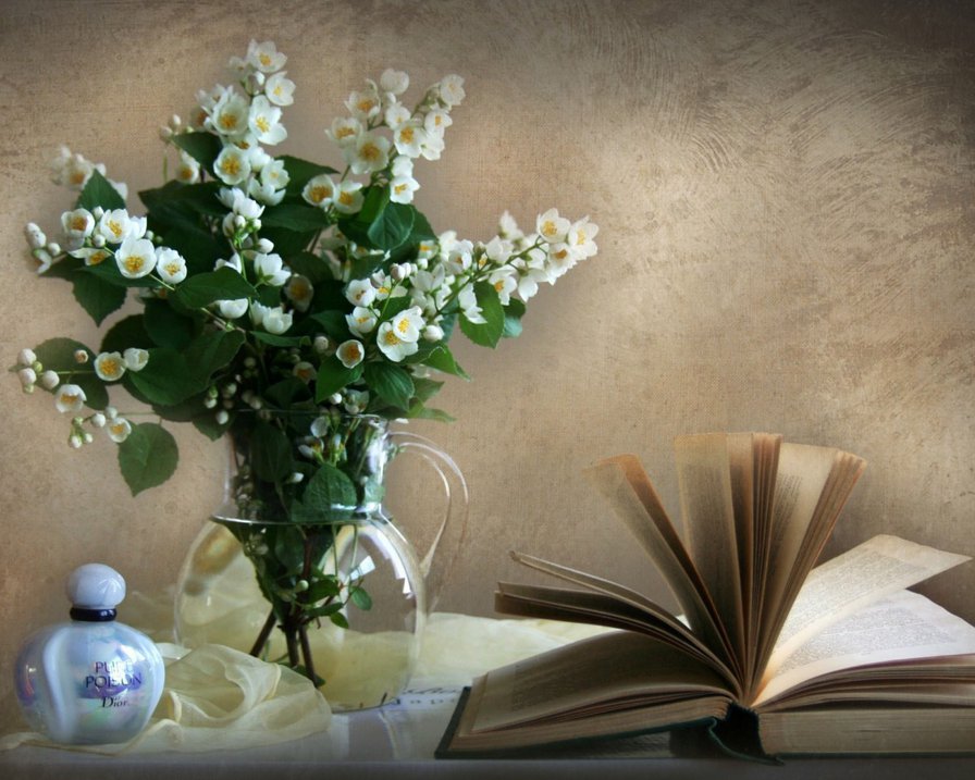 Натюрморт с книгой - натюрморт, жасмин, цветы - оригинал
