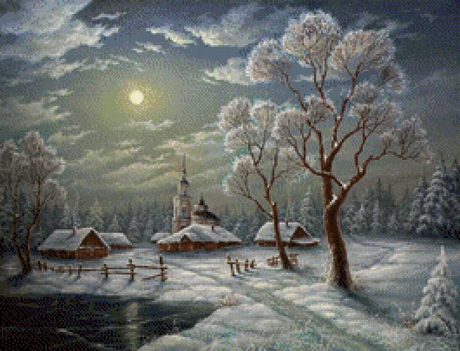 зимняя ночь - ночь, пейзаж, зима - предпросмотр