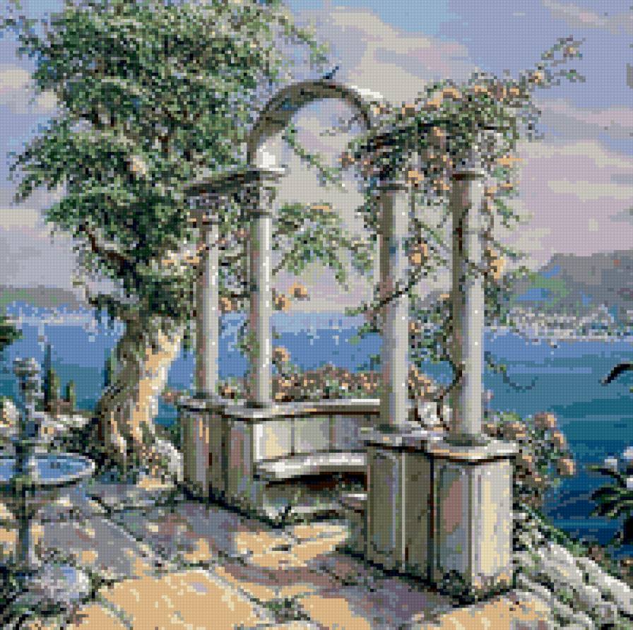 арка у моря - море, дерево, фонтан - предпросмотр
