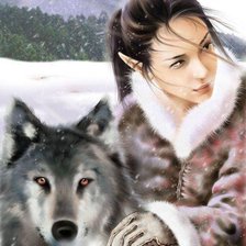 Оригинал схемы вышивки «девушка и волк» (№610269)