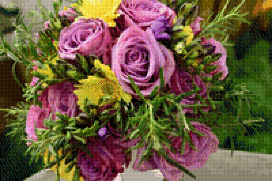 Букет цветов - розы, цветы, букет цветов, ваза с цветами - предпросмотр