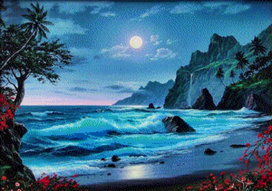 голубая ночь - море, луна, ночь - предпросмотр