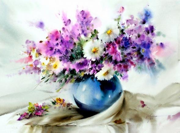 букет - ваза, букет, цветы, живопись - оригинал