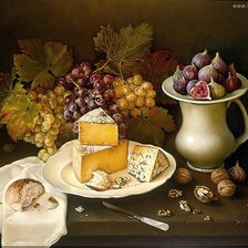 Оригинал схемы вышивки «натюрморт, виноград, сыр, инжир» (№611574)