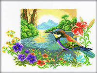 Оригинал схемы вышивки «птица и пейзаж» (№611913)