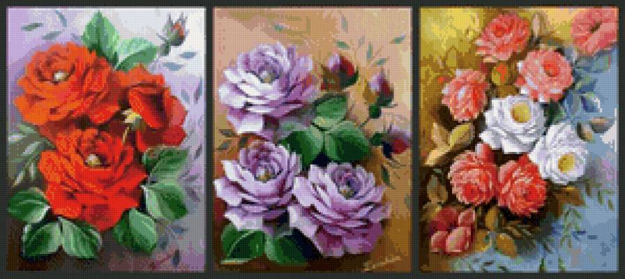 триптих " Яркие розы" - розы, триптих, цветы - предпросмотр