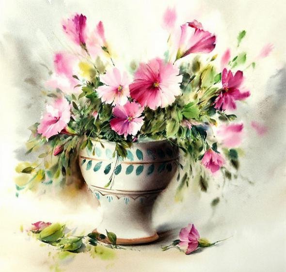 ваза с цветами - акварель, цветы, живопись, ваза, букет - оригинал