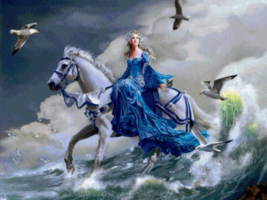Девушка на коне - море, конь, девушка, чайки - предпросмотр
