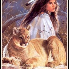 Схема вышивки «девушка и львица»