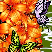 Оригинал схемы вышивки «Лилии и бабочки» (№614603)