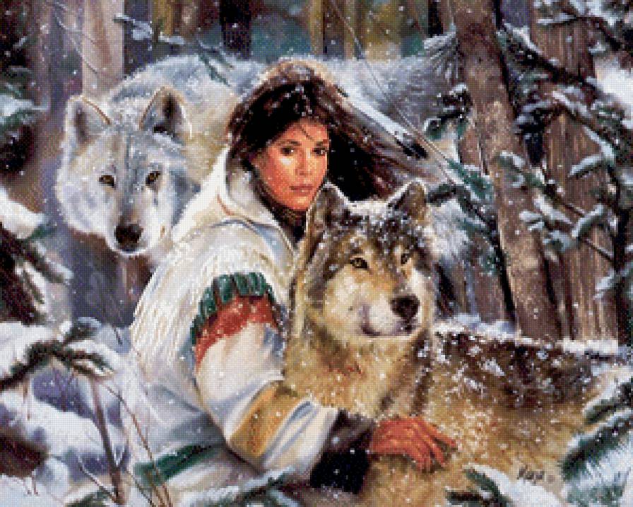 Коллекция "Волки" - волки, девушка, животные - предпросмотр
