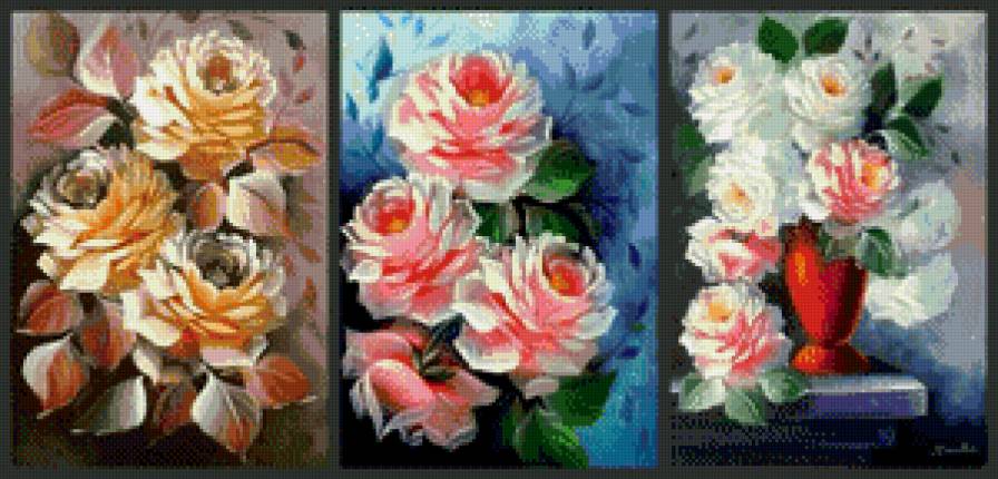 триптих " розы" - триптих, цветы, розы - предпросмотр