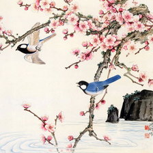 Оригинал схемы вышивки «цветущая сакура и птицы» (№615465)